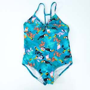 Speedo Girls Bathing Suit One Piece Tropical Toucan Birds Racerback Thin Staps
